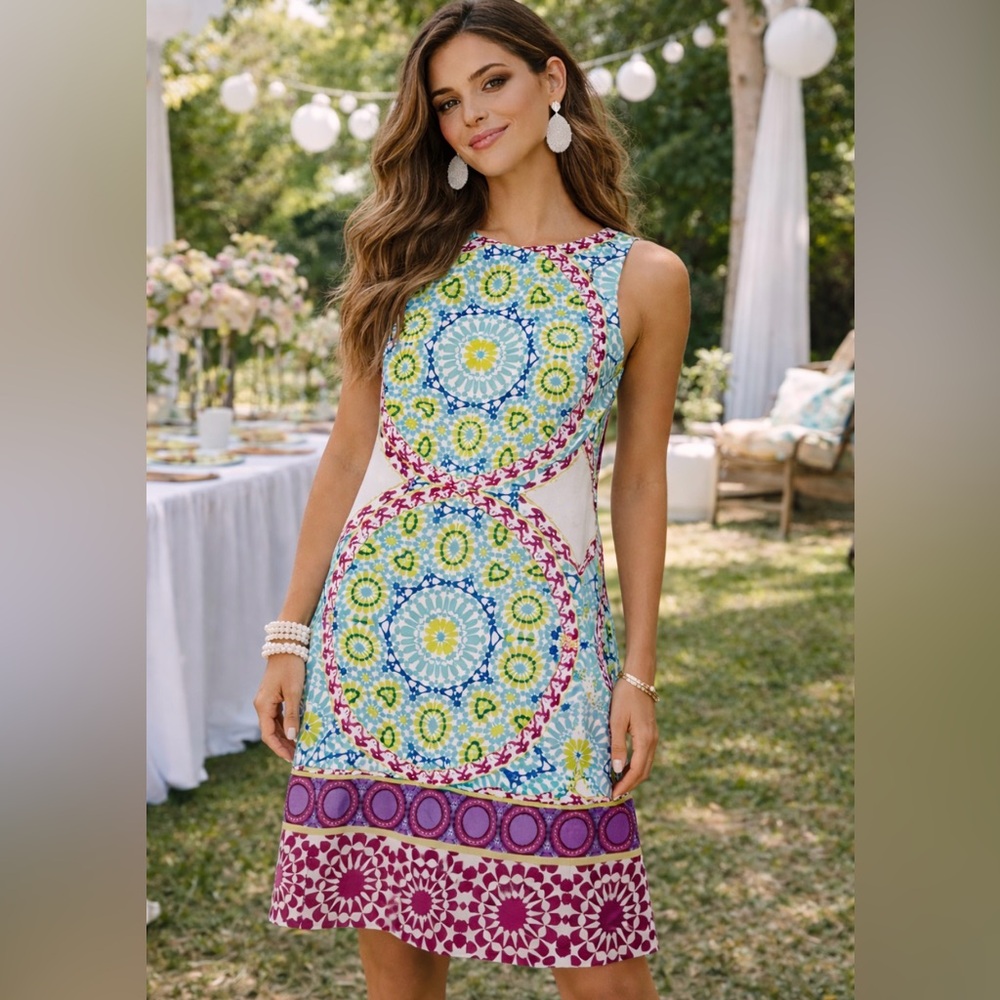 *London Times geometric kaleidoscope print summer dress. Size US 6